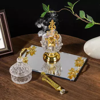 Стеклянная курильница для благовоний, домашний декор, практичное настольное украшение в арабском стиле