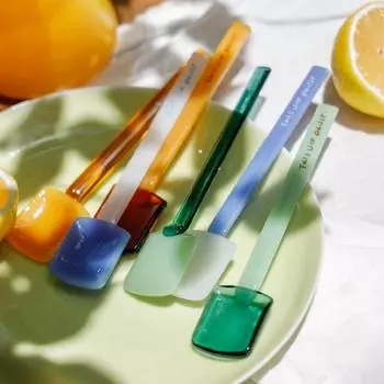 Стеклянная ложка ярких цветов, ложки для перемешивания кофе, барная ложка, десертные ложки для торта, чайная ложка, ложки для демитассе