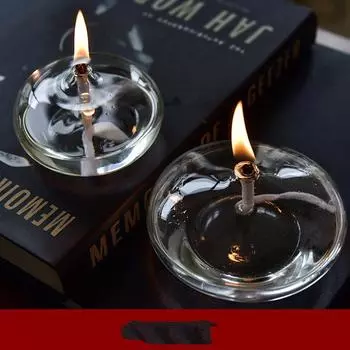 Стеклянная масляная лампа, стеклянная керосиновая лампа с фитилем, настольное аварийное освещение для внутреннего использования, украшение деревенского дома, прозрачное 5.5 * 5.5cm