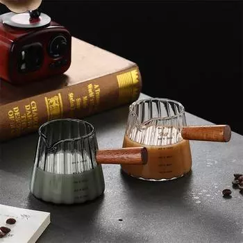 Стеклянная мерная кружка для эспрессо с деревянной ручкой, кофейная чашка, устойчивая к высоким температурам, итальянская кружка для эспрессо, молочник 180ml