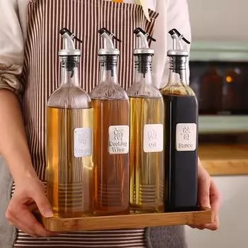 Стеклянная ёмкость для масла без свинца с автоматическим открыванием и закрыванием, бутылка для масла, герметичная бутылка для соевого соуса, горшок для уксуса, бутылка для приправы