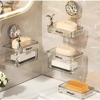 Стеклянная полка для ванной комнаты с вращающейся присоской, установка за одну секунду, система хранения в ванной комнате, узор «ледник», сортировка предметов