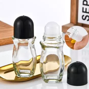 Стеклянная пустая бутылка-ролик с герметичным шариком-роликом. Гладко вращающийся массажный контейнер. Прозрачный стеклянный контейнер с крышками для эфирных масел. Спиртовой лосьон. 50ML