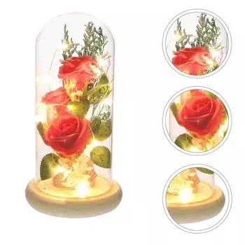 Стеклянная роза, искусственные цветы, купольные украшения, очаровательная имитация подарка, боросиликатное покрытие, украшение, мать-розы 20x9x9cm красный