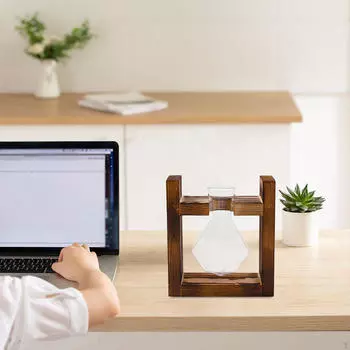 Стеклянная станция для размножения гидропоники, настольная ваза, деревянная рама в форме ромба 19.8x5.7x13cm