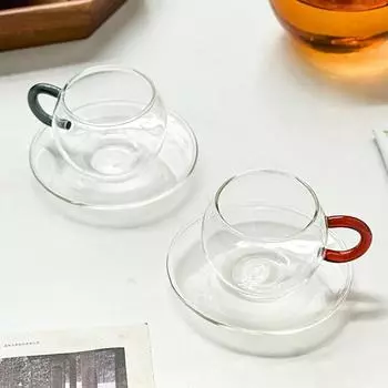 Стеклянная термостойкая кофейная чашка и блюдце, прозрачная стеклянная чашка для латте с цветком, набор для послеобеденного чая 200 мл 200ML янтарь