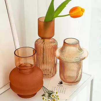 Стеклянная ваза Цветочный горшок Настольные украшения Полоса Цветочная композиция DIY Домашние художественные украшения