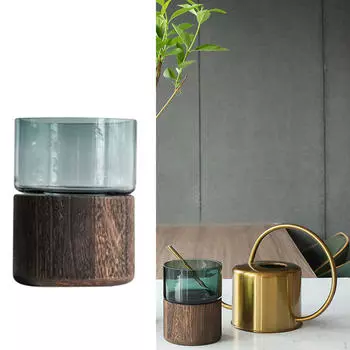 Стеклянная ваза для цветов, место для хранения букетов, деревянная основа, декоративные цветочные композиции, органайзер для растений Style C 10x10x29cm