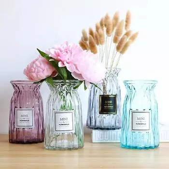 Стеклянная ваза для цветов по контракту, композиция из цветов оригами, зеленые растения, гидропонное устройство, скандинавское украшение вазы, домашняя ваза для цветов