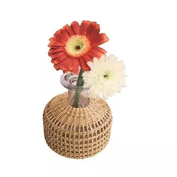 Стеклянная ваза для цветов в стиле бохо, крышка из ротанга, фермерский дом, ваза для цветов, декоративная ваза для цветов, цветочный контейнер, центральная часть бутылки с цветами