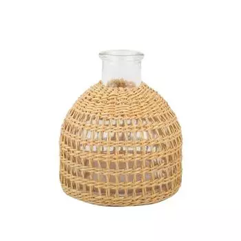 Стеклянная ваза для цветов в стиле бохо, крышка из ротанга, фермерский дом, ваза для цветов, декоративная ваза для цветов, цветочный контейнер, центральная часть бутылки с цветами