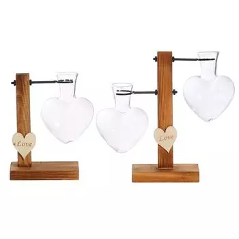 Стеклянная ваза для пробирок в скандинавском стиле, деревянная подставка, стеклянная ваза в форме сердца, романтический держатель для гидропонных растений, настольный декор для бонсай