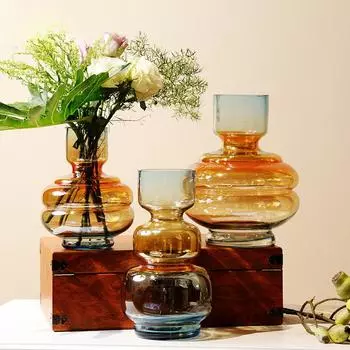 Стеклянная ваза градиентного цвета, прозрачные стеклянные бутылки, цветочные композиции, аксессуары, гидропоника, террариум, ваза для цветов, украшение для дома