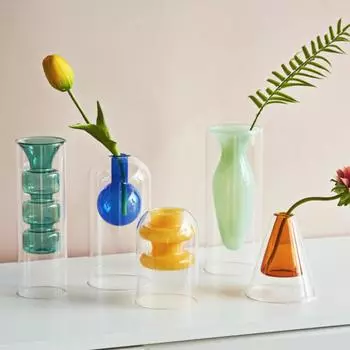 Стеклянная ваза Художественные украшения Цветочная ваза для растений Домашний декор Аксессуары Настольные поделки Террариум Украшения для гостиной