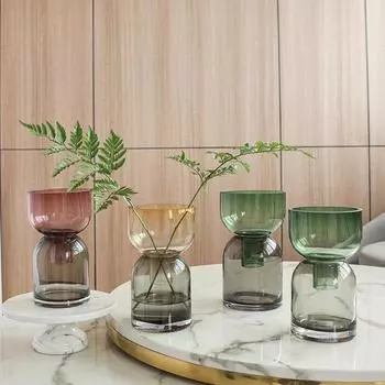 Стеклянная ваза Прозрачная Цветная Двухслойная Цветочная Композиция Цветочная Композиция Гидропоника Террариум Домашнее Украшение