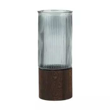 Стеклянная ваза с деревянной основой, современная ваза для цветов, контейнер для цветочной композиции прозрачный