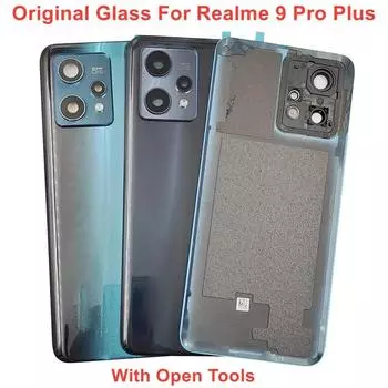 Стеклянная задняя дверца для Realme 9 Pro Plus, крышка батарейного отсека Realme 9 Pro + задняя панель корпуса + клей для объектива камеры Sunrise Blue