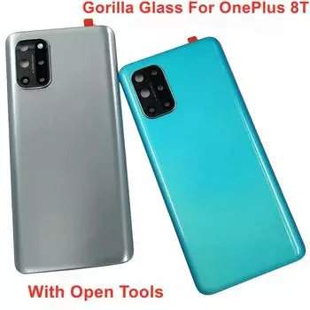 Стеклянная задняя крышка для OnePlus 8T, жесткая крышка батарейного отсека, задняя панель корпуса с клейким логотипом для объектива камеры Lunar Silver