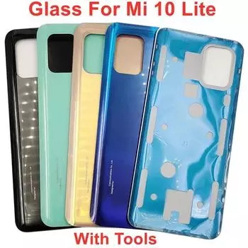Стеклянная задняя крышка для Xiaomi Mi 10 Lite 5G, жесткая крышка батарейного отсека, задняя дверная панель + оригинальный клейкий клей, логотип золотой