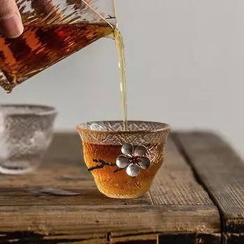 Стеклянная жестяная кружка в японском стиле с изображением цветка сливы, прозрачная кружка для чая «Кунг-фу» A