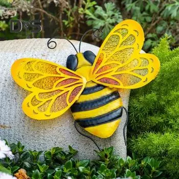 Стеклянное крыло пчелы, украшение для стены, домашний офис, гостиная, крытый и открытый сад, металлическая стена, железное подвесное украшение в виде медоносной пчелы, подвеска, рождественский подарок L