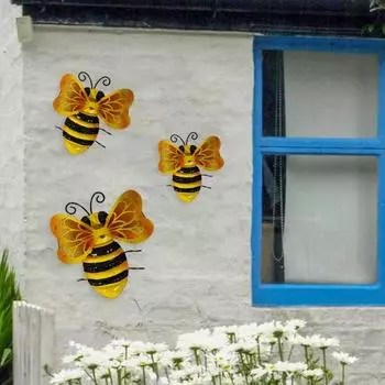 Стеклянное крыло пчелы, украшение на стену, домашний офис, гостиная, Крытый и открытый сад, металлическая стена, железное подвесное украшение в виде пчелы L