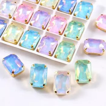 Стеклянное яично-белое прямоугольное сверло с когтями Плоское хрустальное сверло с острым дном Ручное швейное сверло DIY Ювелирные изделия Обувь и сумки Аксессуары Аксессуары для одежды 10*14mm-50pcs