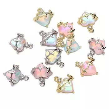 Стеклянное Сердце Кулон Металлические Подвески для Изготовления Ювелирных Изделий DIY Браслет Ожерелье синий/золотой