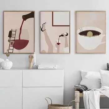 Стеклянное вино, женский принт, современная фреска, подарок для пары, абстрактная бутылка вина, лестница, плакат, скандинавский бар, кухня, украшение для дома, безрамное 21cm30cm No Frame