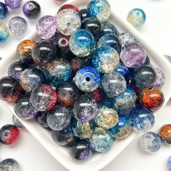 Стеклянные бусины Harovo 10 мм, бусины с трещинами, смешанные, 100 г, бусины, детали для поделок, аксессуары для браслетов, комплект деталей (Смешанный цвет)