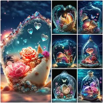 Стеклянные бутылки Art DIY Алмазная картина Фэнтези Ракушка с видом на море Алмазная вышивка Бабочка Мозаика Вышивка крестиком Девушка S470 Full Round 30x45CM