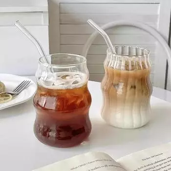 Стеклянные чашки Cloud Cup для кофе с трубочками, стаканы из боросиликатного стекла, спиральные стаканы, стаканы для холодных напитков, стаканы для чая с молоком. 500ml