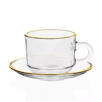 Стеклянные кофейные чашки с золотым краем, кружки для влюбленных пар, термостойкое стекло, чайная чашка, 1 блюдце, 1 кружка, набор, усовершенствованная кружка для послеобеденного чая 210ml чистый