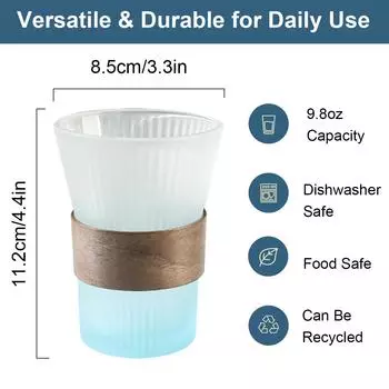 Стеклянные кофейные кружки Leeseph, кружки для холодных напитков мокко с широким горлом, чашки с тонкими полосками, идеально подходят для латте, напитков, газировки, воды 201-300ml синий