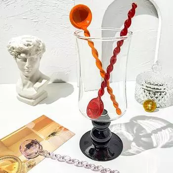 Стеклянные кофейные ложки с длинной ручкой, красочные и милые чайные ложки, кухонные принадлежности, ложка для молочного десерта и мороженого светло-синий