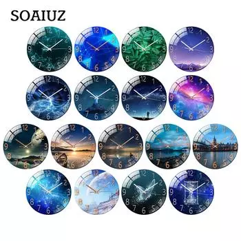 Стеклянные настенные часы, современный дизайн, закаленные часы с красочным ландшафтным освещением Butterflies flying