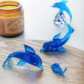 Стеклянные поделки Симпатичный стеклянный дельфин Синий прозрачный дельфин Настольные небольшие украшения