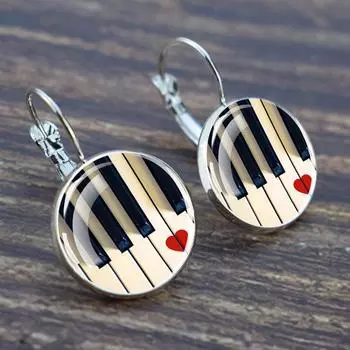 Стеклянные серьги для музыкальных инструментов, фортепиано, гитара, кларнет, музыкальные ноты, серебристый цвет, серьги-кольца, женские украшения HG4218-SILVER16MM