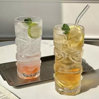 Стеклянные стаканы Tiki Кружки Tiki Стаканы для коктейлей Чашки Креативные гавайские стаканы для коктейлей Смешные стаканы Пивные напитки Стеклянные аксессуары для бара 1PCS