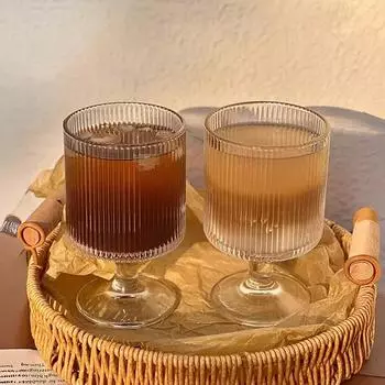 Стеклянный бокал в вертикальных полосках в скандинавском стиле, прозрачный стакан для мороженого, йогурта, стильный стеклянный стакан для дома, посуда для питья