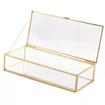 Стеклянный брелок для ювелирных изделий в скандинавском стиле с золотой отделкой и геометрической отделкой, стеклянная коробка с крышкой 23x10x5.3cm медный