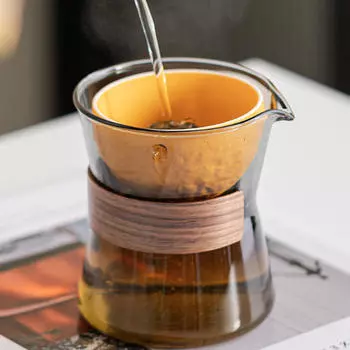 Стеклянный чайник 210 мл с вращающейся чашкой для листового чая grey and orange