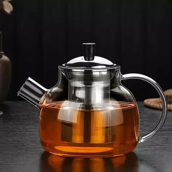 Стеклянный чайник 800/1500 мл с заварником из нержавеющей стали, съемный заварник, домашний, походный и дорожный чайник, заварник для листового чая