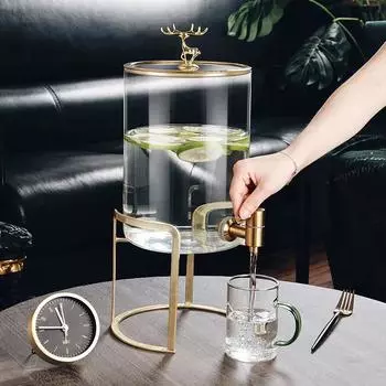 Стеклянный чайник для холодной воды с краном Пивная бочка Термостойкий чайник Современный бытовой чайник Ведро для напитков