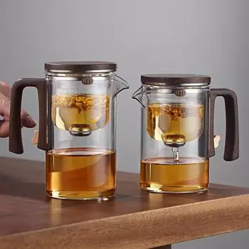 Стеклянный чайник для заваривания чая 520/720/900 мл с деревянной ручкой, термостойким носиком, предотвращающим подтекание воды S чистый