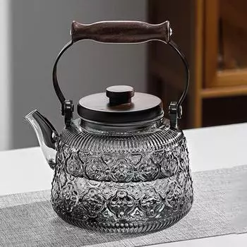 Стеклянный чайник с деревянной ручкой, переносной чайник из боросиликатного стекла с заварочным устройством, кофейный чайник, кухонный цветочный чайник, чайная утварь чистый