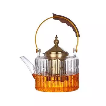 Стеклянный чайник с фильтром, деревянная ручка, чайник для кухни, кофейный чайник, чайник с высоким содержанием бора и кремния, устойчивый к ожогам, домашняя чайная одежда