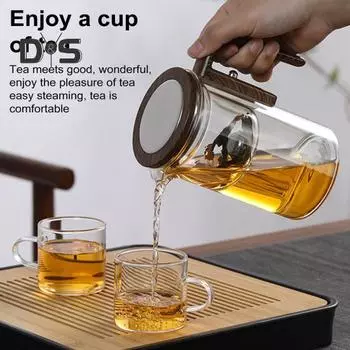 Стеклянный чайник с разделением воды, деревянная ручка, стеклянный чайник с заварочным устройством, носик без подтеков, чайник для заваривания чая S