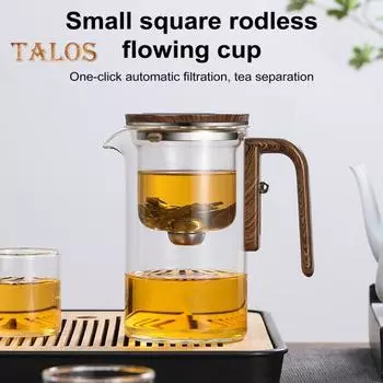 Стеклянный чайник с разделением воды, деревянная ручка, стеклянный чайник с заварочным устройством, носик без подтеков, чайник для заваривания чая S