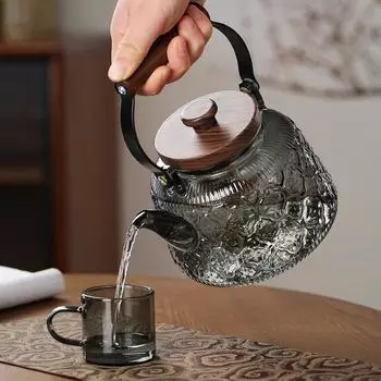 Стеклянный чайник с ручкой-заварником, заварочный чайник из боросиликатного стекла, цветочный чайный сервиз, кухонная индукционная газовая плита, чайник, домашняя чайная утварь чистый